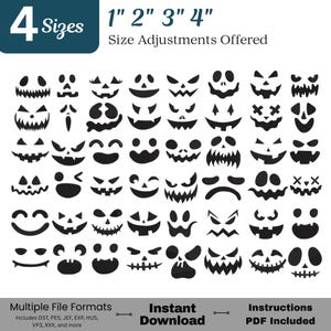 Jack O' Lantern Pumpkin Face Embroidery Design Bundle, 4 Sizes for Halloween instant download