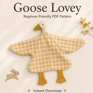 Mönster för Goose Lovey-filt, digitalt sömnadsmönster för gås, sömnadsmönster för bekväm filt, gås-lovey-mönster i PDF-format, video av säkerhetsfilt för gåsbaby