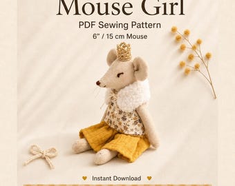 15cm / 6インチ マウスの型紙チュートリアル 服を着たマウスの型紙 おもちゃの縫製パターン ぬいぐるみの型紙 初心者向けおもちゃの型紙 服を着たマウス
