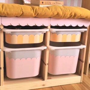 Yellow stripes warm pink scalloped  TROFAST Sticker, IKEA Vinyl Wrap