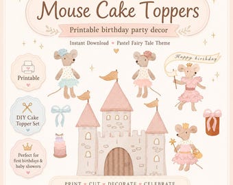 ヴィンテージマウスのケーキトッパー、マウスカップケーキトッパー、マウスパーティー、子供のお茶会デコレーション、レトロなマウスバースデーケーキトッパー、マウスパーティー