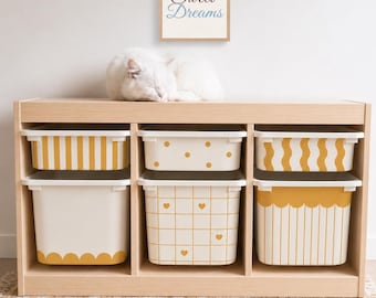 スカラップストライプハート IKEA TROFAST デカールラベル TROFAST おもちゃ収納ボックス用ステッカー IKEA TROFAST ステッカー テキストステッカー TROFAST ラベル ストライプ