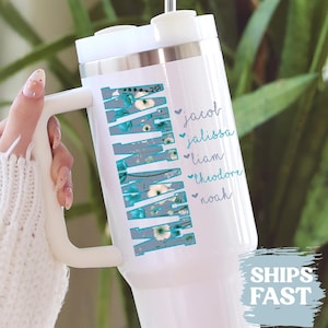 Personalized MawMaw Tumbler 40oz MawMaw with Grandkids Names Tumbler Gift for Grandma Grandmother MawMaw&#39;s Flower Travel Mug