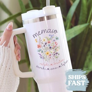 Personalized Memaw Tumbler 40oz Memaw with Grandkids Names Tumbler Gift for Memaw Grandmother Grandma Flower Travel Mug