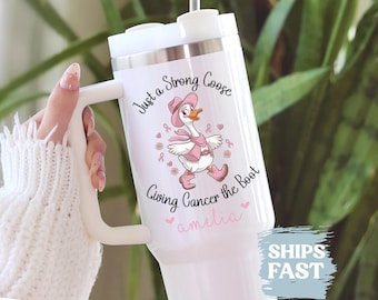 Breast Cancer Survivor Tumbler: Funny Goose Pink Ribbon Design