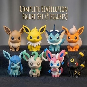 Eeveelution Figure Set | Multicolor 3D Printed Collectible Desk Decor | Eevee Evolution Display | Gamer Gift | Pokémon Fan Art