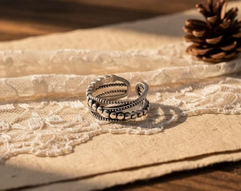 Vintage Multi-Layer Open Ring, Handmade Boho Ring, Adjustable Western Cowboy Style Statement Ring for Women, Unique Retro Punk Jewelry Gift