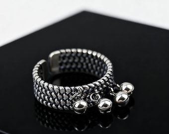 Vintage Silber Breite Twist Quaste Perle Offener Ring, koreanischen Statement Finger Band