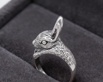 Eleganter Kaninchenförmiger Einstellbarer Offener Ring: S925 Thai Silber Kaninchen Ring, Einstellbares Offenes Band für Osterhasen & Hip-Hop-Stil Ring