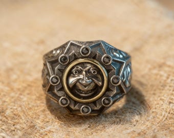 Vintage Octagonal Clown Demon Ring - Handmade Tyvek Silver Gothic Statement Ring for Men, 925 Silver Clown Ring, Adjustable Open Band