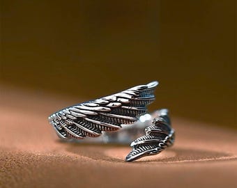 925 Silver Angel Wing Ring: Minimalist Retro Feather Band for Men and Women – Chic, Versatile & High-End Statement Jewelry