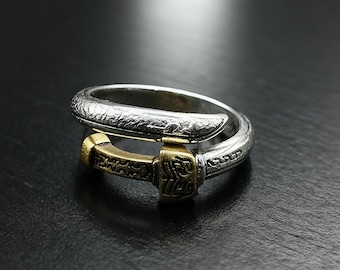 Schwarzgold Antikes Schwert Ring: Retro Silber Statement Ring, TV Drama Umfang Schmuck