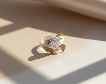 Eleganter Fischförmiger verstellbarer offener Ring: Zierliches Silberband für Frauen mit flexibler Passform, verstellbarer 925 Sterlingsilber-Fischring