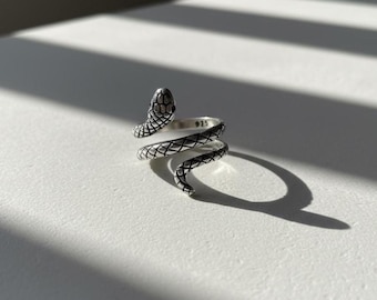 Snake Ring, Mens Ring, Spiral Snake Ring, Serpent Head Silver Ring, Mens Jewellery Steel Rings, Unisex Jewelery Gift for Him Her