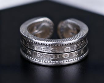 Handgefertigter NW Morgan Silber Dollar Ring: 925er Silber Retro Cut Münze Offenes Band
