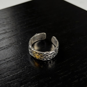 925 Sterling Silver Sun Ring for Men - Fashion Design, Golden Sunshine, Retro Style, Edgy Streetwear Statement Ring