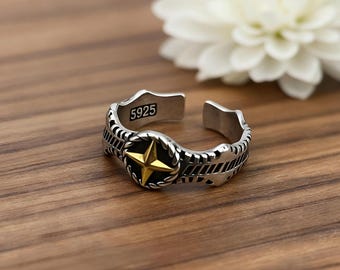 Handgemachter offener Ring für Männer, S925 Silber Retro Persönlichkeit Statement Ring, trendiger Schmuck