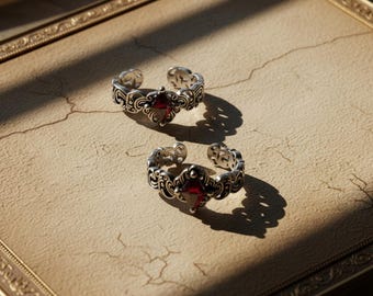 Vintage Granat Silber verstellbarer Ring | Kristall Silber Ring | Assorted Crystal Ring ｜Garnet Jewelry | Vintage Schmuck | Edelstein Boho Ring