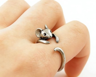 Süßer verstellbarer offener Ring in Mausform: Feines Silberband für Frauen mit flexibler Passform, Geschenk für Frauen