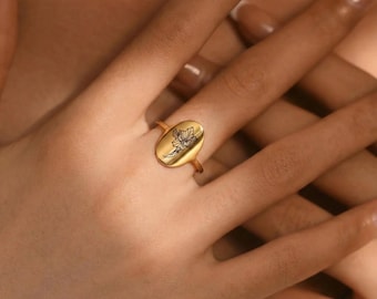 Personalized Birth Flower Ring, Dainty Custom Stacking Ring, Minimalist Floral Jewelry,Gift for Her, Bridesmaid,Christmas Gift,Size US(3-12)