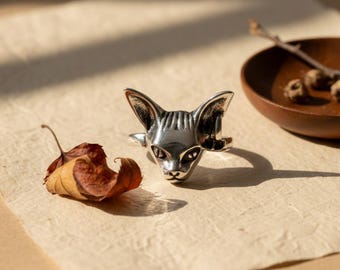 Long-eared Cat Ring, Trendy Statement Jewelry, 925 Silver Ring, Vintage Ring, Cat Slave Ring, Unisex Adjustable Statement Jewelry