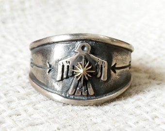 Vintage Thai Silber Thunderbird Ring - Beunruhigt Indische Totem Bold Fashion Statement Ring