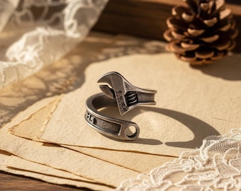 Vintage Schraubenschlüssel verstellbarer Ring, verstellbarer Ring für Männer und Frauen - Mode Retro Stil, Unisex Streetwear Statement