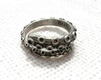 Vintage 925 Sterling Silber Oktopus Tentakel Ring, verstellbarer Ring für Männer und Frauen - Mode Retro Stil, Unisex Streetwear Statement