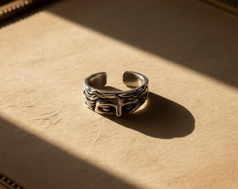 Ancient Greek Woman Head Ring: Sterling Silver Plated Adjustable Statement Ring