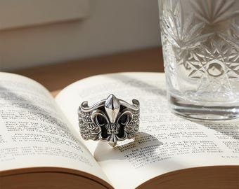 925 Silber Fleur-de-Lis Ring: Auffälliger Statement-Schmuck für Männer mit Nischen-Design, Irisring, Hip-Hop-Punk-Stil für Trendsetter