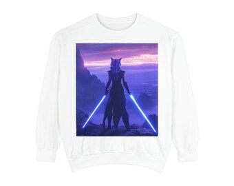Sudadera Guerrero con Espadas de Luz Dobles, Paisaje de Ciencia Ficción Neón