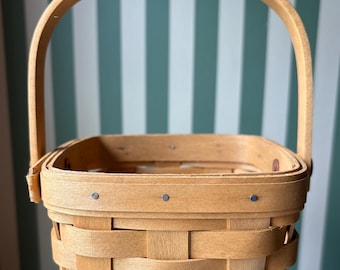 Longaberger Basket - 5 inch Square - with Handle - 2004 - Signed