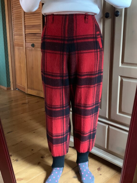 Red Plaid Retro Wool Ski/Winter Stirrup Pants - 19