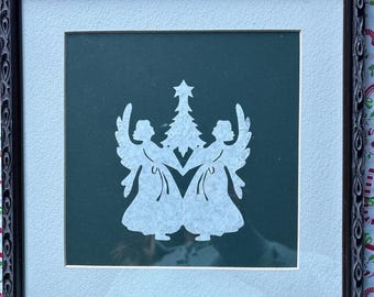 Christmas Angels Scherenchnitte - German Paper Cutting - Hand Cut  - 1980's