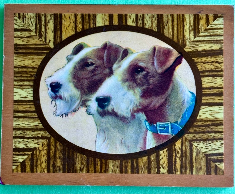 Wall Plaque Wire Fox Terrier Friends Accent Piece Mid Century Wood