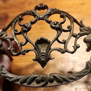 Ornate Brass Drop Bail Drawer Pulls - Set of 5 - Antique -RARE FIND