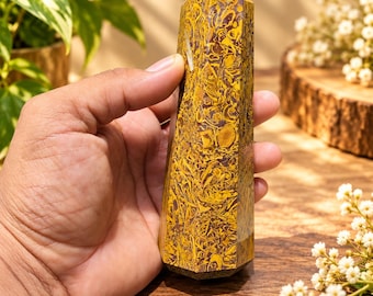 140mm Calligraphy Jasper Crystal Tower Point, Natural Gemstone, Meditation Decor
