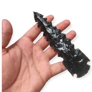 6&quot; Black Obsidian Crystal Arrowhead – Handmade Large Arrow Tip for Display or Spiritual Use
