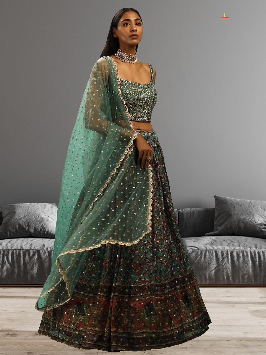 sachin and babi light blue dress Lehenga Engagement