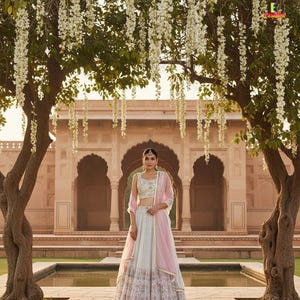 White Printed Lehenga Choli For Women Indian Wedding Wear Lahenga Reception, Sangeet FunctionWear Outfit