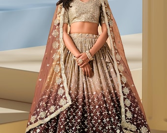 Brown Lehenga Choli With Dupatta Heavy Embroidered Work Indian Wedding Lahenga