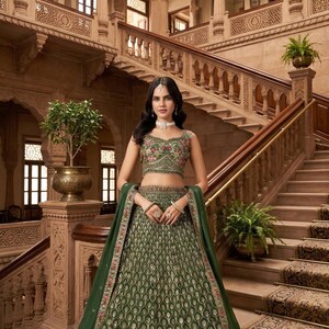 Green Georgette Lehenga Choli For Women Indian Wedding Wear Outfit Mehendi Function Wear Lengha