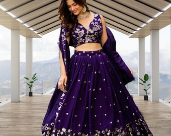Púrpura Lehenga Choli para mujeres nupcial Lehengas boda india Lahenga diseñador lehenga Sangeet Lengha