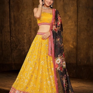 Amarillo Lehenga Choli fiesta usar lehengas Sangeet lengha boda india Lehenga mujeresHaldi Mahendi lehangha