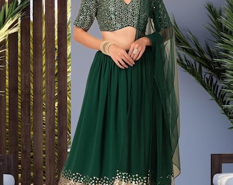 Green Georgette Lehenga Choli Function Party Reception Wear Lengha For Women Indian Wedding dress