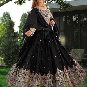 Lehenga Choli negra para mujer, atuendo de boda indio, ropa tradicional, lengha, ropa de fiesta funcional