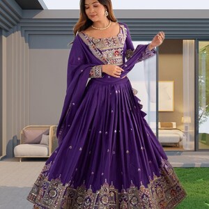 Purple Lehenga Choli For Women Embroidery Work Indian Wedding Outfit Function Party Wear lengha