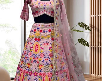 Pink Embroidered Lehenga Choli Set With Matching Dupatta Designer Bridal Wear Outfit