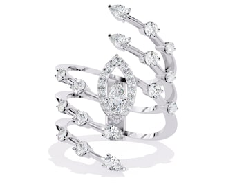 Marquise Lab Grown Diamond Ring – Multi Band 10k Gold Cocktail Ring