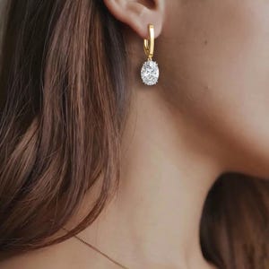 2CT Oval Lab Grown Diamond Drop Earrings, 10K Gold Leverback Bridal Jewelry